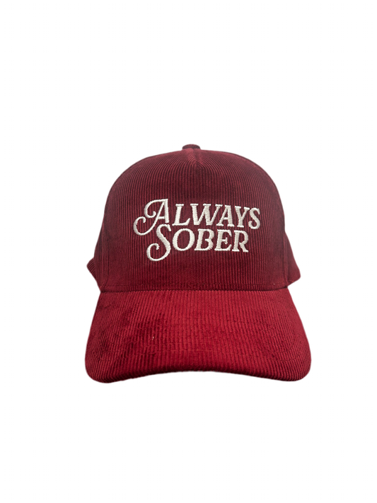 Always Sober® Burgundy Corduroy Embroidered Hat